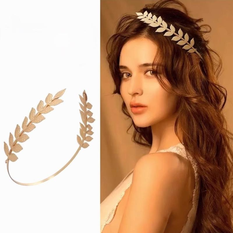 Event Suppliers - 【B】طوق رأس بتصميم أوراق ذهبية عتيقة،